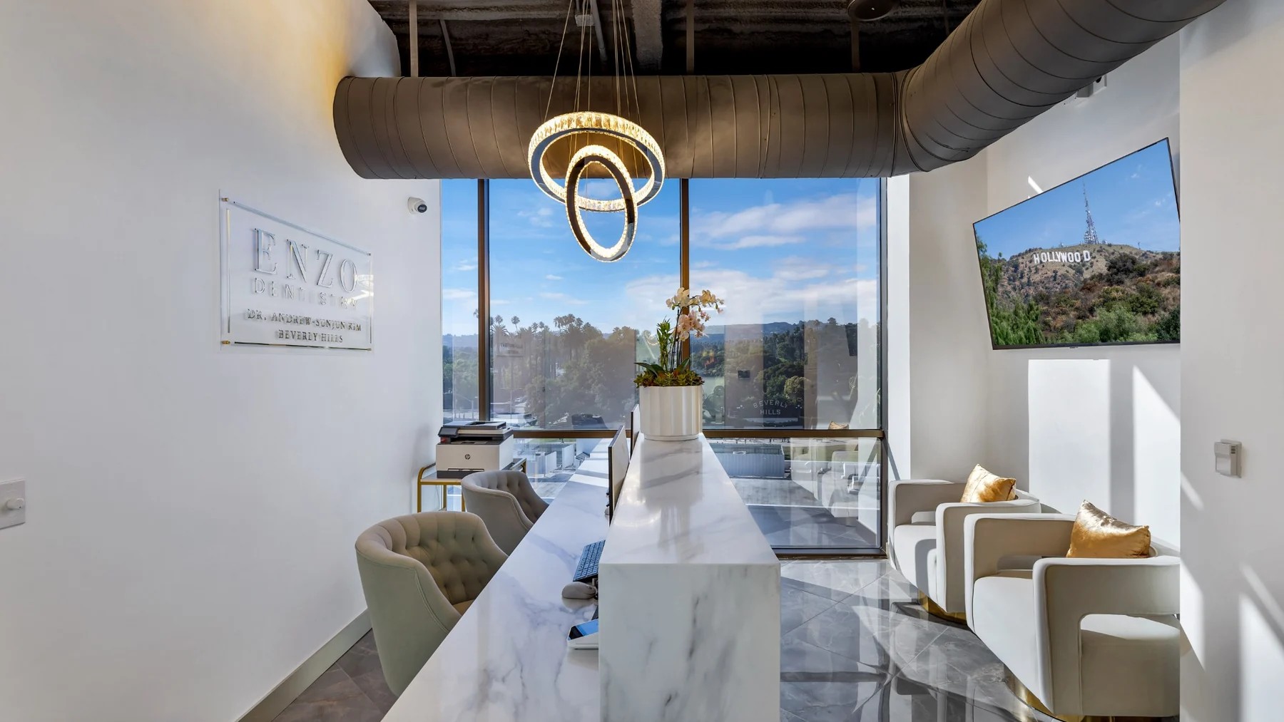 Enzo Dentistry reception overlooking Beverly Hills